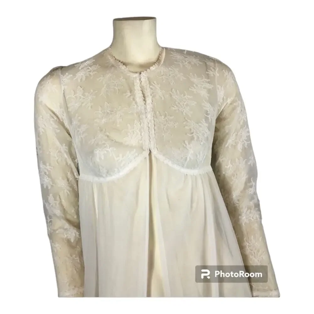 Vintage 60s Vanity Fair Chiffon Lace Tricot Sheer Peignoir Robe size 30 XS